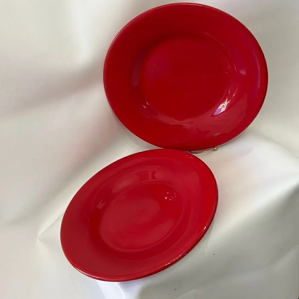 Pottery Barn Sausalito 12 Inch Bowl Plates Christmas Red Microwave Dishwasher